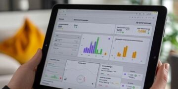 In the comfort of a stylish home office, a person is deeply engaged in examining detailed business analytics on a sleek tablet. The device displays various graphs and charts, indicating a thorough scrutiny of key performance indicators and metrics. This image captures the essence of modern remote work where technology meets comfort, and data-driven decisions play a pivotal role in shaping business strategies.